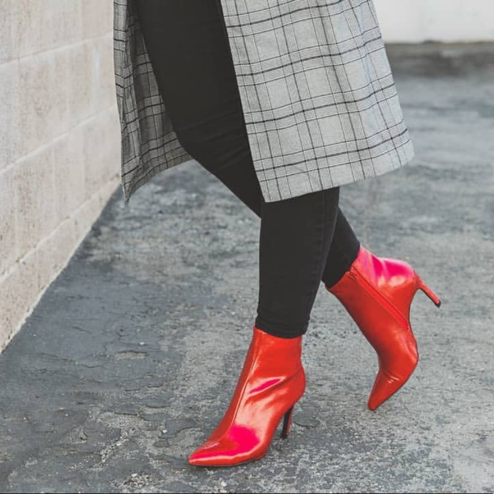 Red Dangerous Babe Kitten Heel Ankle Booties - Picture 2 of 8